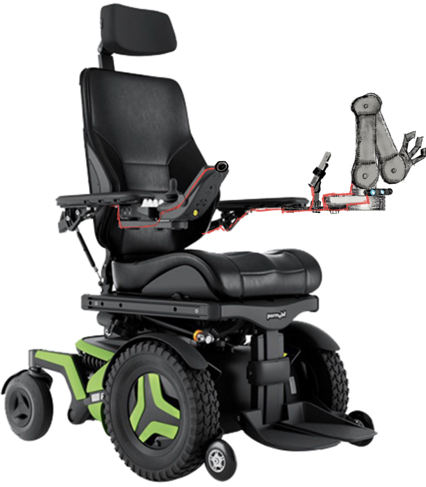 Concept for mounting the assistive robotic arm to a powered wheelchair
