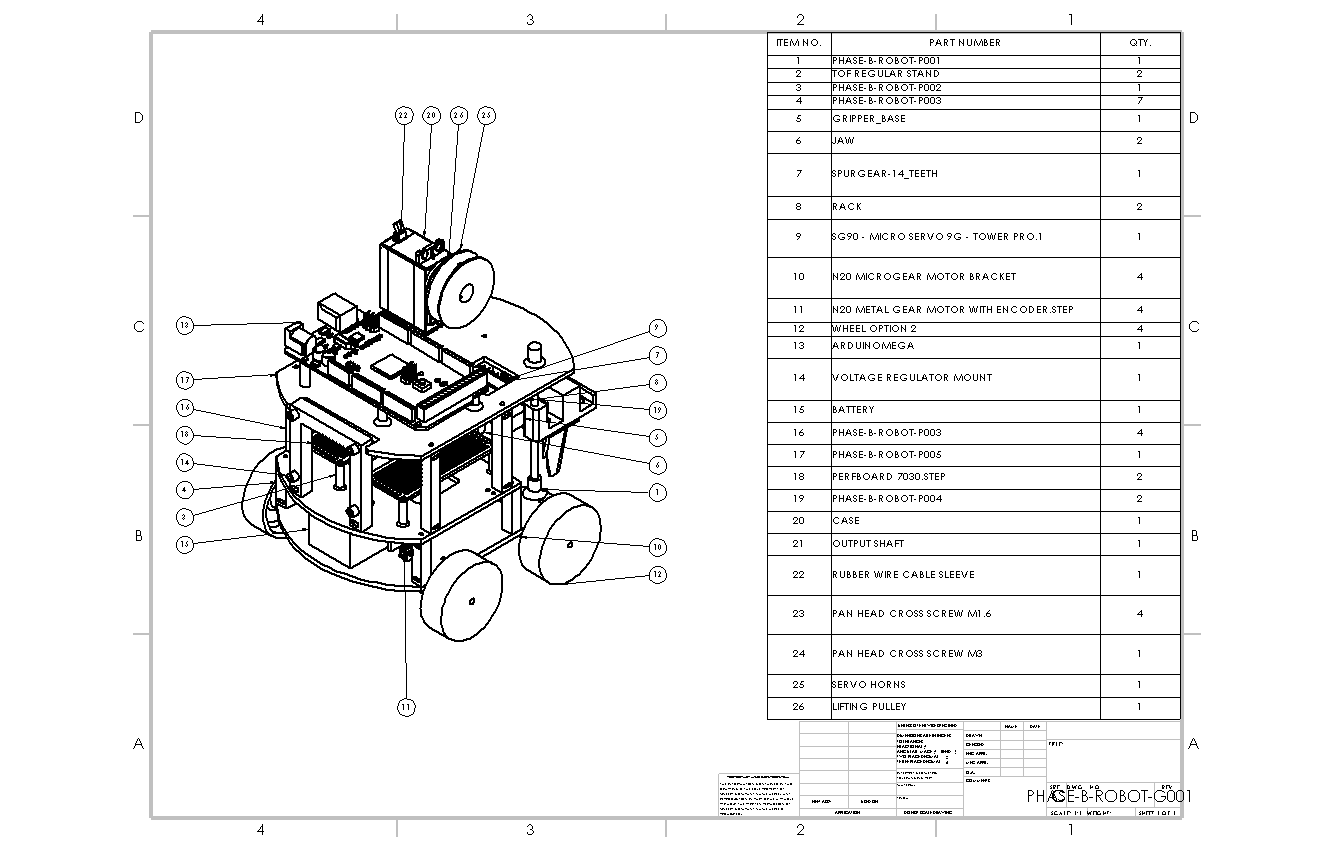 Phase B robot assembly drawing with lifting gripper